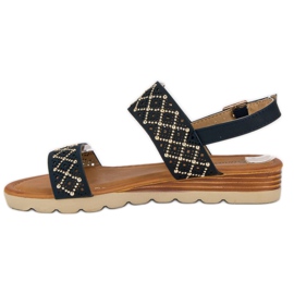 Primavera Durchbrochene flache Sandalen navy blau 2