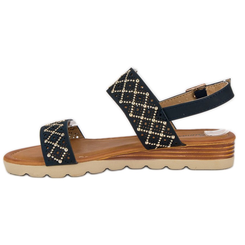 Primavera Durchbrochene flache Sandalen marineblau 2