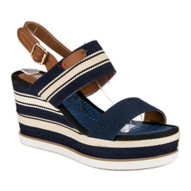 Gerippte Keilsandalen navy blau 2