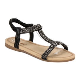 Queentina Flache Sandalen mit Gummiband schwarz 2