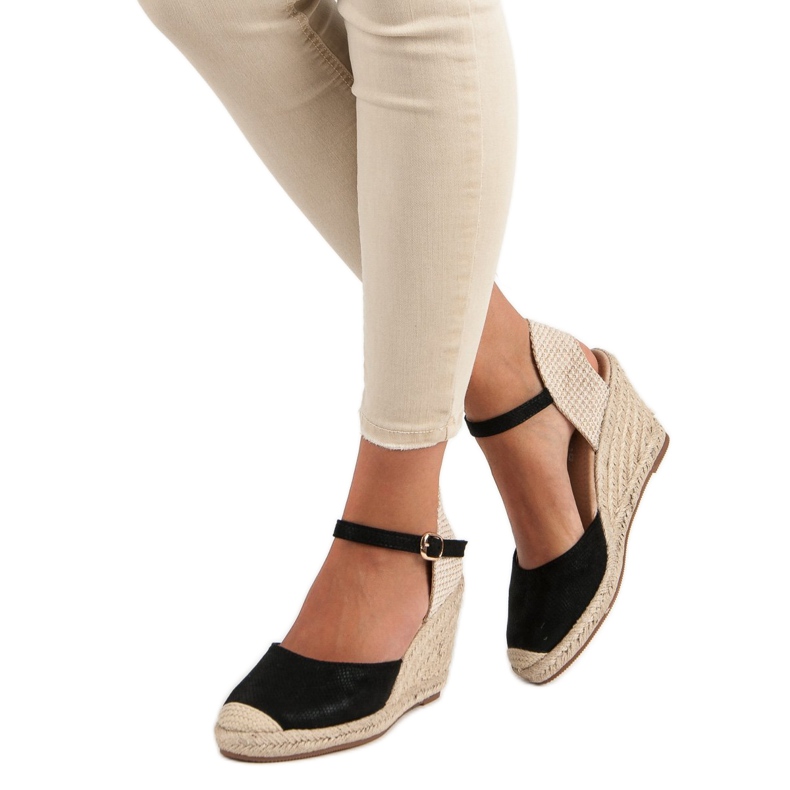 Nio Nio Espadrilles-Sandalen mit Keilabsatz schwarz braun 1