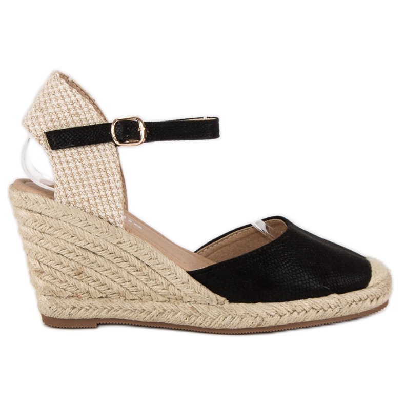 Nio Nio Espadrilles-Sandalen mit Keilabsatz schwarz braun 2