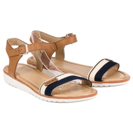 Laura Mode Flache Sandalen aus Textil braun 1