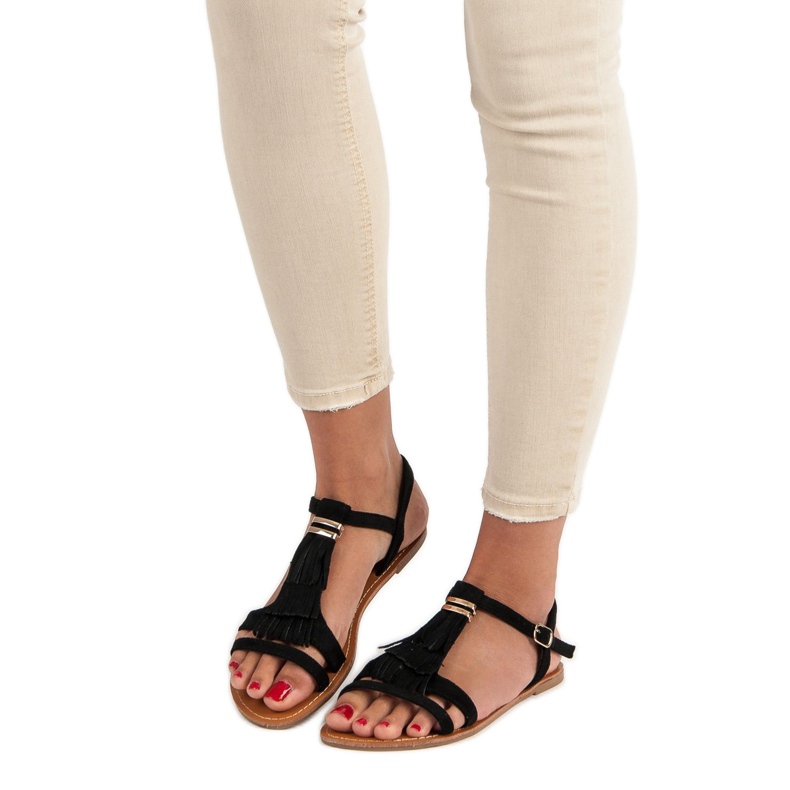 Abloom Sandalen mit Fransen schwarz 1