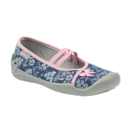Blumen Hausschuhe Befado 116y232 Jeans blau rosa marineblau 1