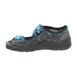 Sandalen, Hausschuhe mit Klettverschluss Befado 969x117 blau grau 2