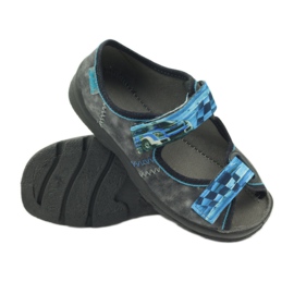 Sandalen, Hausschuhe mit Klettverschluss Befado 969x117 blau grau 3