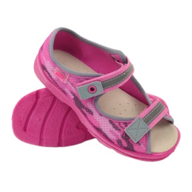 Sandalen, Hausschuhe mit Klettverschluss Befado 969y112 grau rosa 3