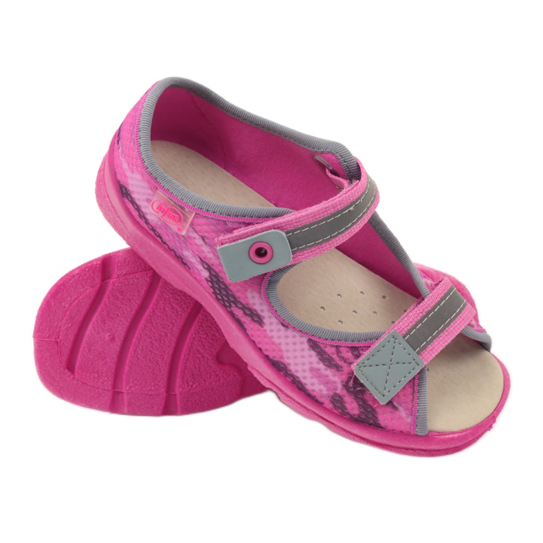 Sandalen, Hausschuhe mit Klettverschluss Befado 969y112 grau rosa 3