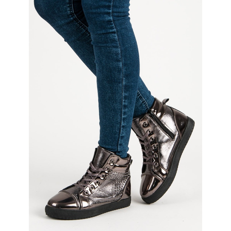 Lackierte Turnschuhe über dem Knöchel grau mehrfarbig 1