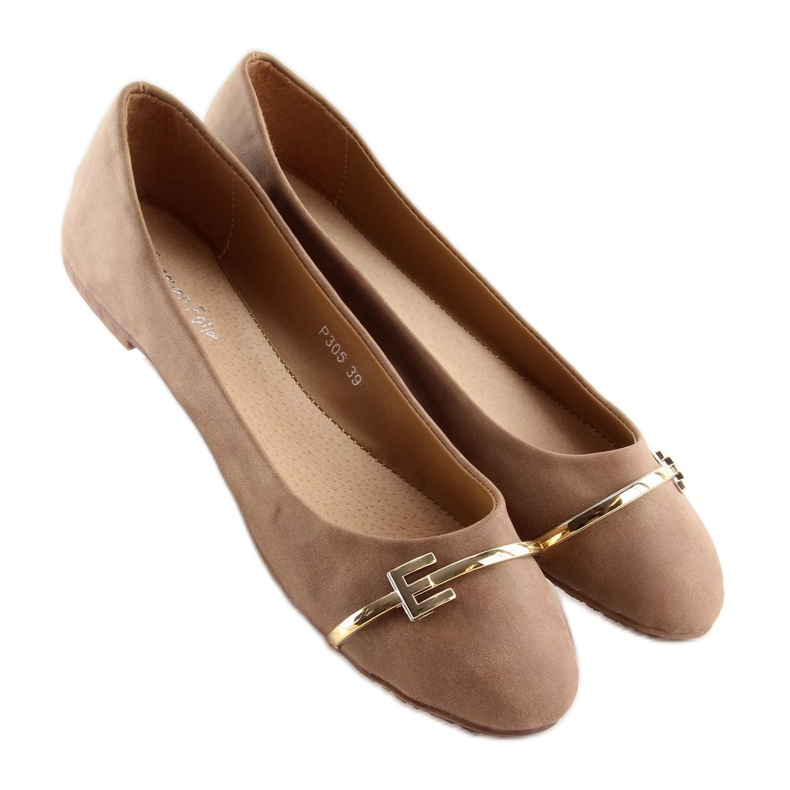 Braune Damenballerinas P305 Khaki 1