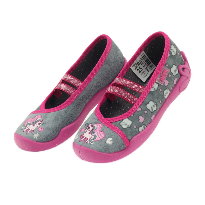 Befado Kinderschuhe Ballerinas Hausschuhe 116x238 grau rosa 4
