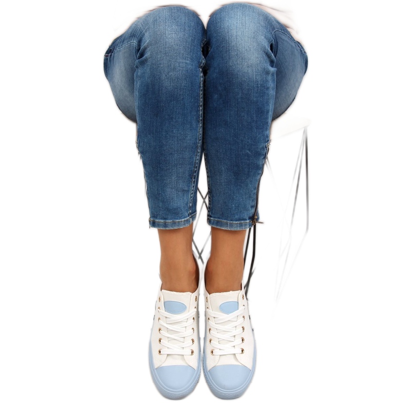 Turnschuhe auf einem farbigen Gummi W-3051 Blau weiß 1