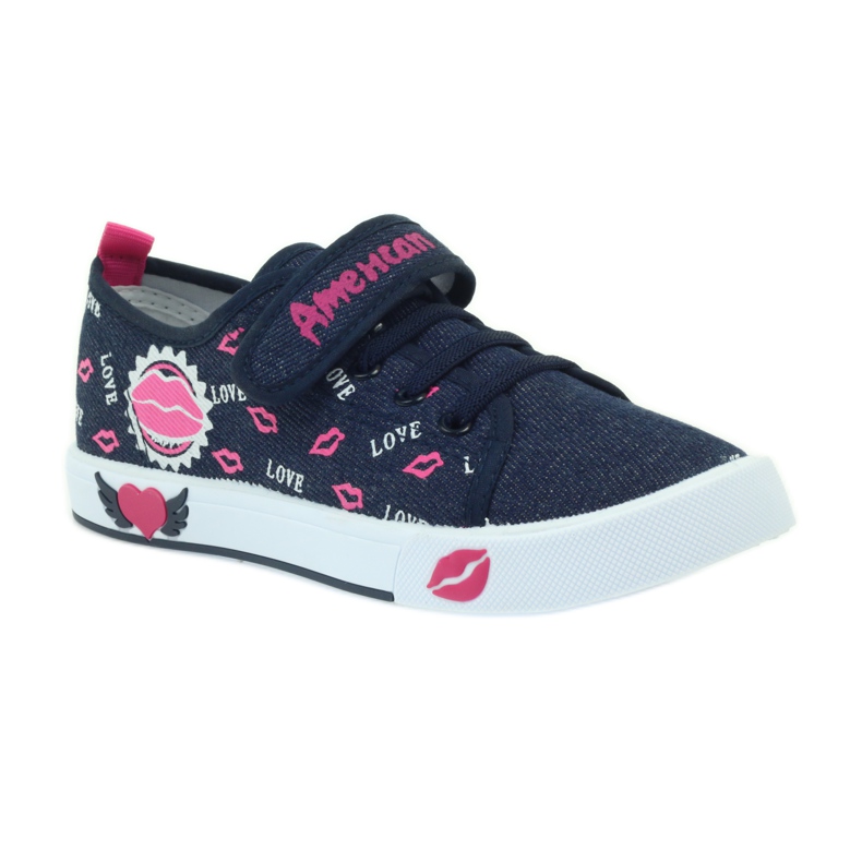 American Club Amerikanische Turnschuhe mit rosa Lippen navy blau 1