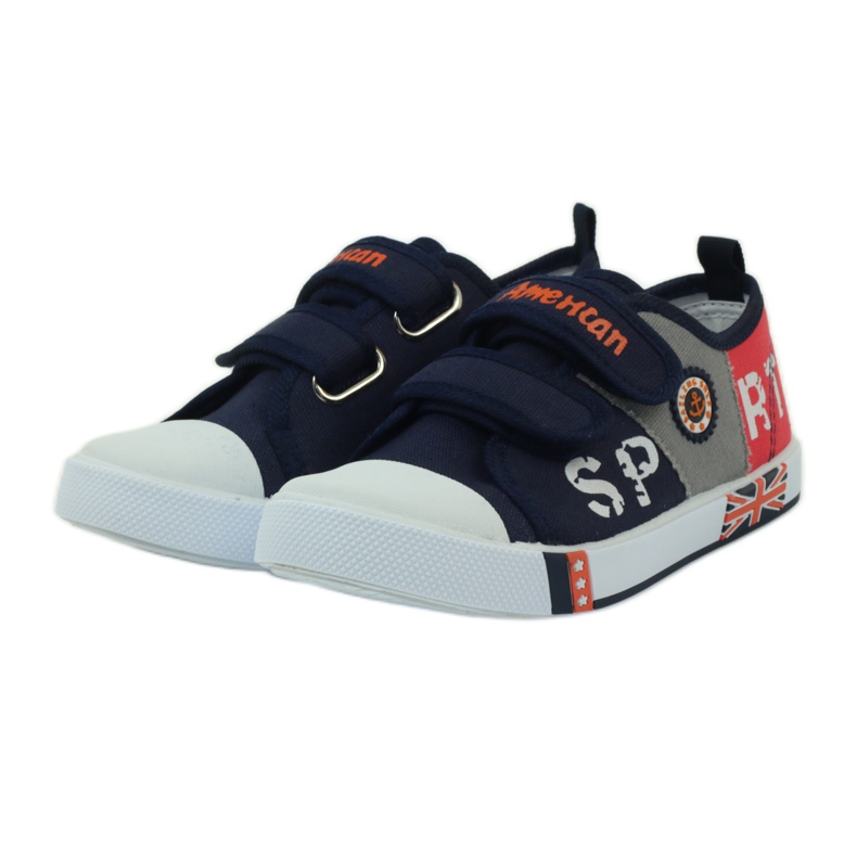 American Club Kinderschuhe Turnschuhe mit einer Flagge Klettverschluss American Navy Blue weiß orange grau marineblau 3