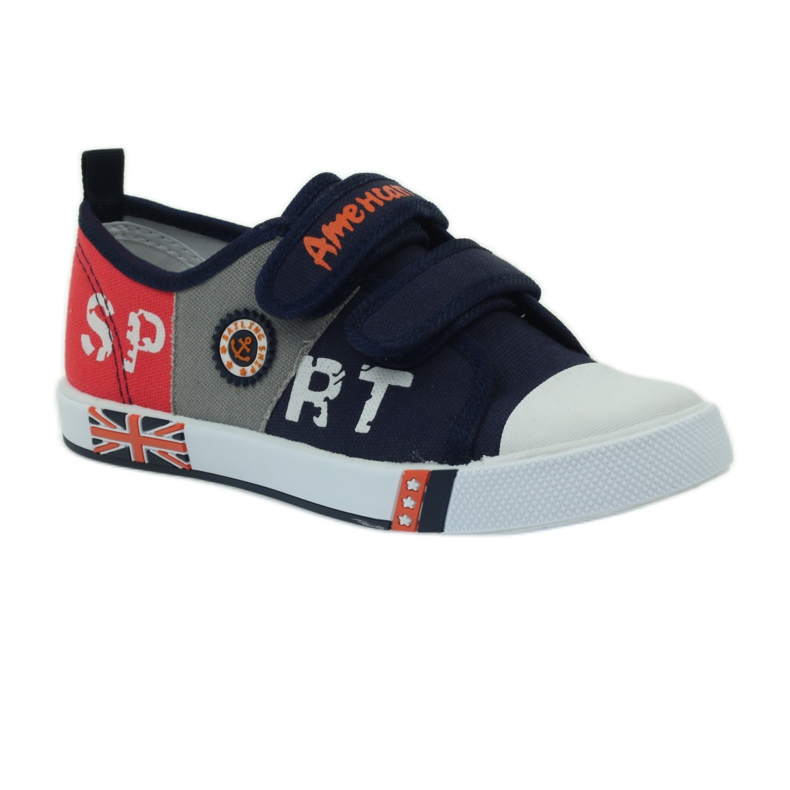 American Club Kinderschuhe Turnschuhe mit einer Flagge Klettverschluss American Navy Blue weiß orange grau navy blau 1