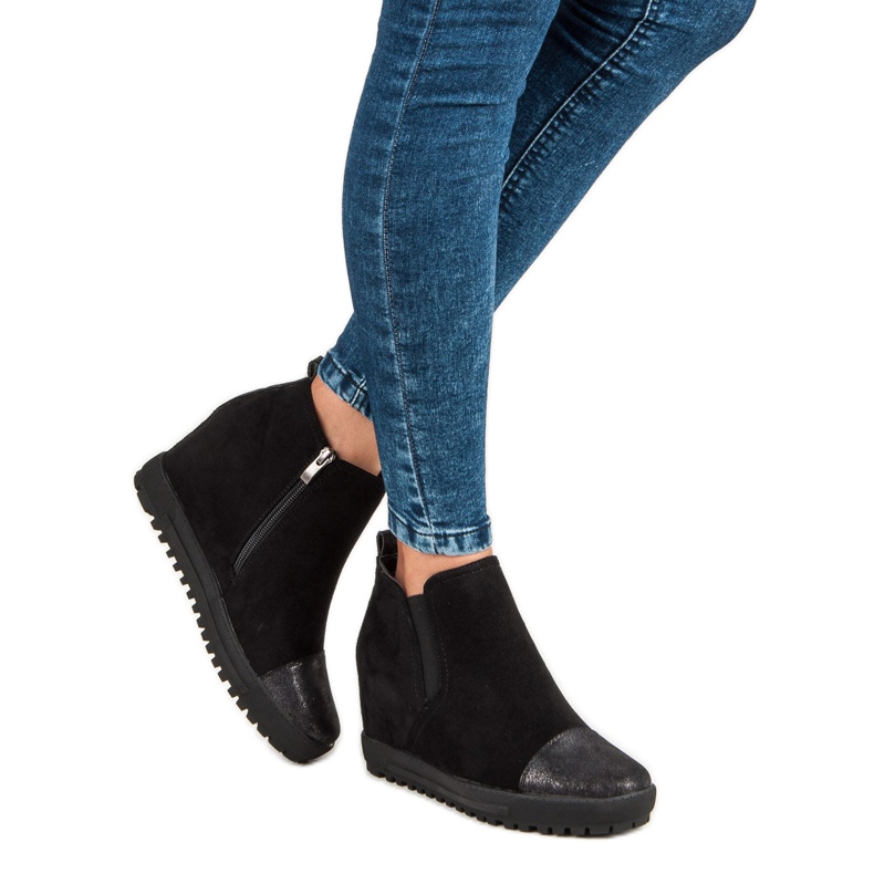 Filippo Ankle Boots aus Wildleder mit Keilabsatz schwarz 1