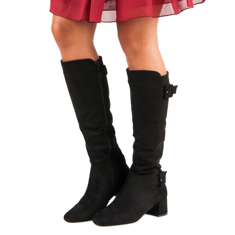 Stiefel mit hohen Absätzen aus Wildleder schwarz 1