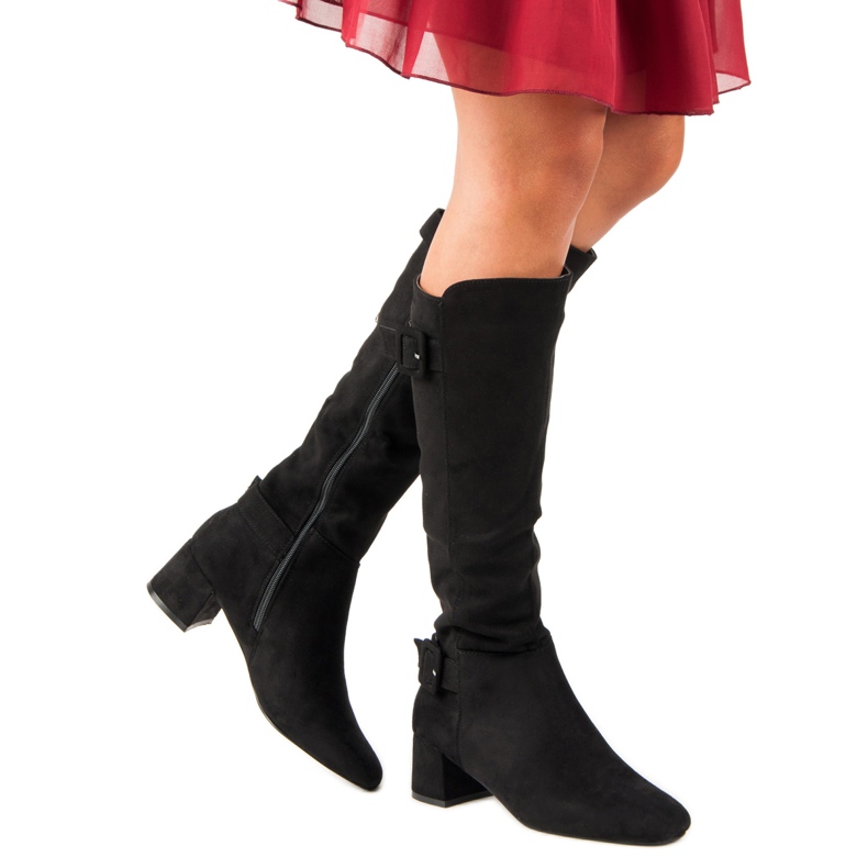 Stiefel mit hohen Absätzen aus Wildleder schwarz 2