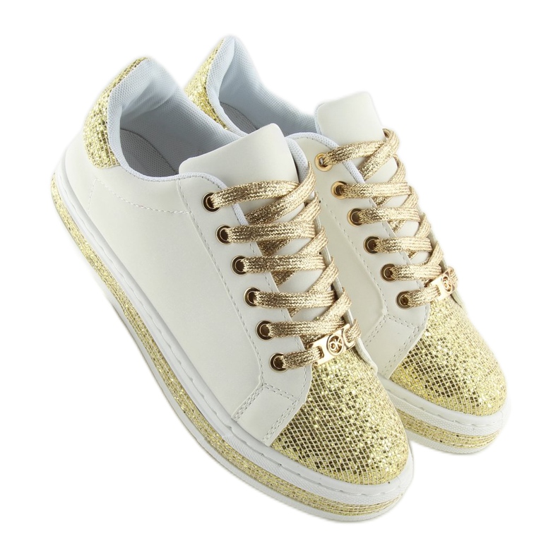 Weiß-goldene Damenturnschuhe BK-81 WHITE / GOLD 2