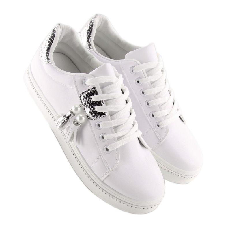Weiße und silberne Damensneaker 88038 WHITE / SILVER 1