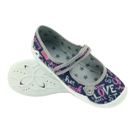 Befado Kinderschuhe Ballerina Hausschuhe 114y311 marineblau rosa grau 3