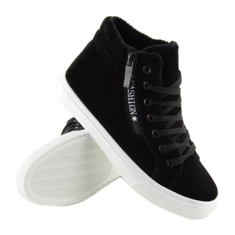 Schwarze warme Knöchel-Sneaker W-3072 Black 1