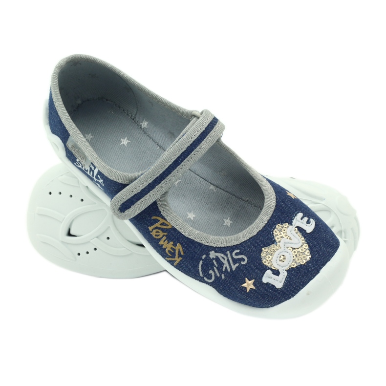 Befado Kinderschuhe Ballerinas Hausschuhe 114y313 marineblau grau 4