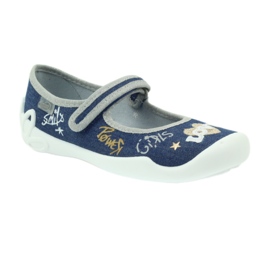 Befado Kinderschuhe Ballerinas Hausschuhe 114y313 navy blau grau 1