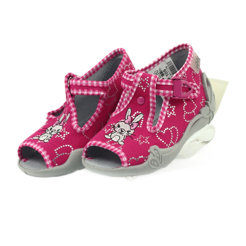 Befado Kinderschuhe 213p105 Hausschuhe grau rosa 4