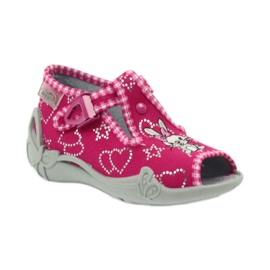 Befado Kinderschuhe 213p105 Hausschuhe grau rosa 1