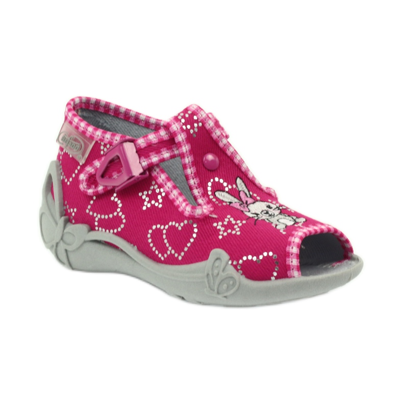 Befado Kinderschuhe 213p105 Hausschuhe grau rosa 1