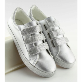Silberne Sneakers mit Klettverschluss XL10P Silber grau gelb 1