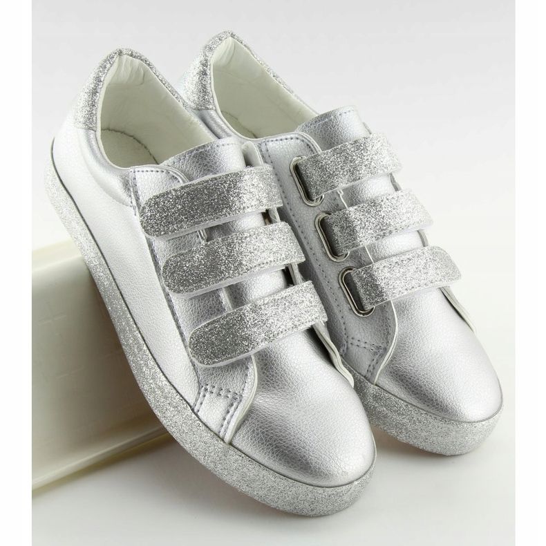 Silberne Sneakers mit Klettverschluss XL10P Silber grau gelb 1