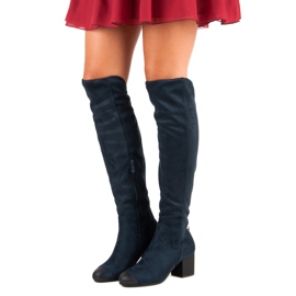 Marineblaue oberschenkelhohe Stiefel von VINCEZA navy blau 1