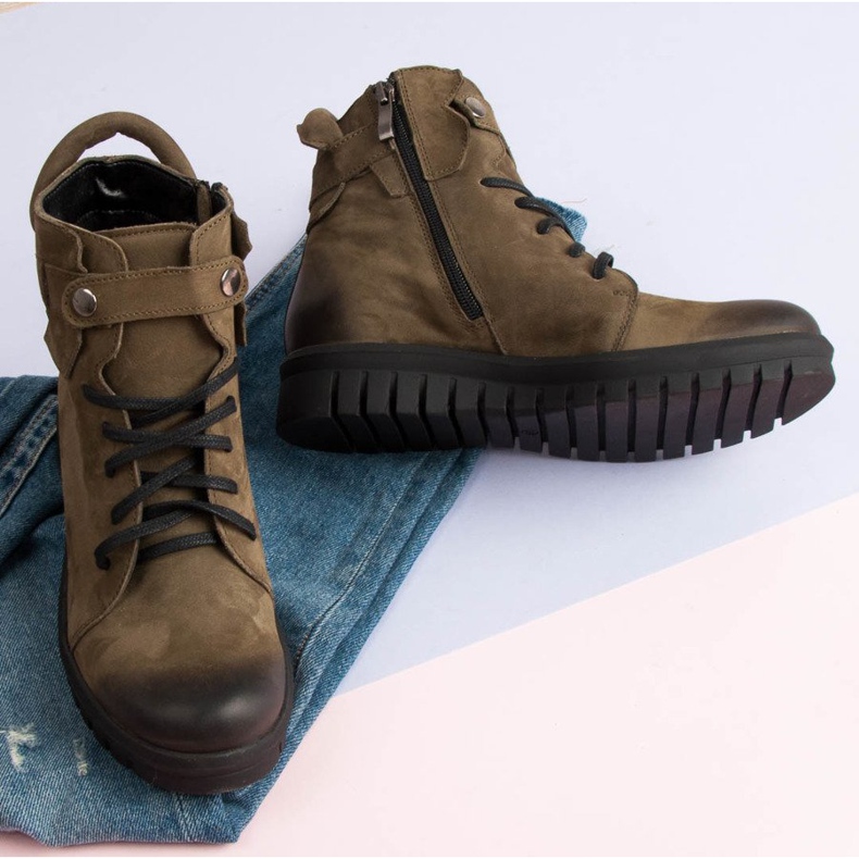 Khakifarbene VINCEZA Arbeiterstiefel grün 1