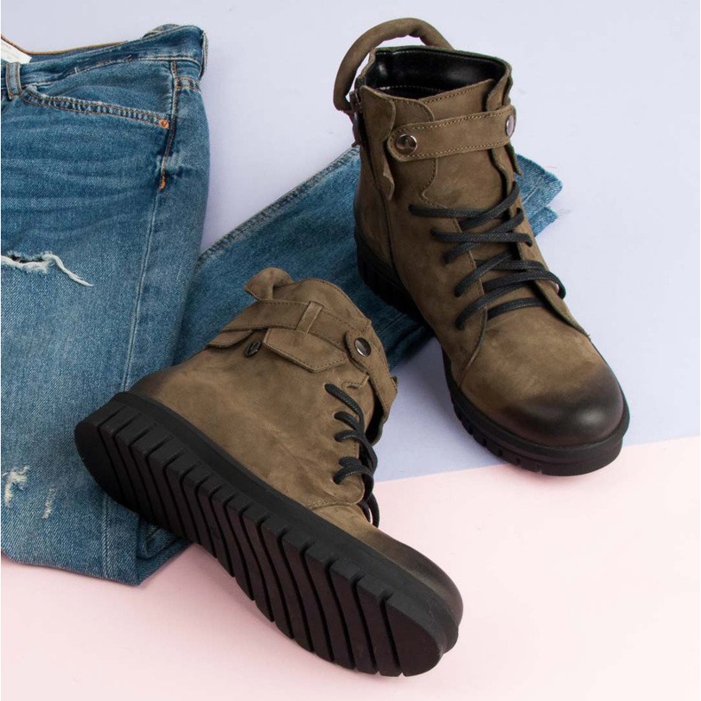 Khakifarbene VINCEZA Arbeiterstiefel grün 2