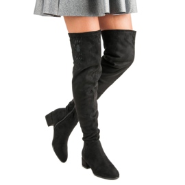 Overknee-Stiefel aus Wildleder mit Stickerei schwarz 2