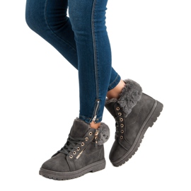 Warme, gebundene Stiefeletten grau 2