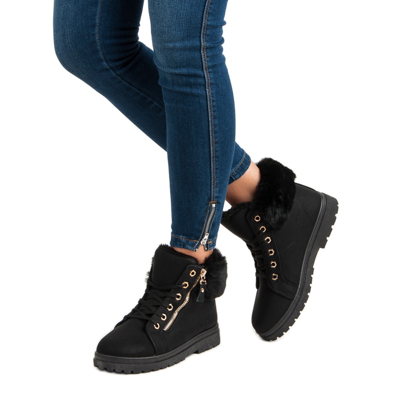 Warme, gebundene Stiefeletten schwarz 2