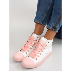 Sneakers für den Knöchel mit doppelten Schnürsenkeln bl102p Pink weiß rosa 1