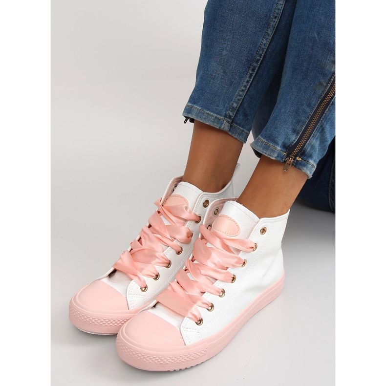 Sneakers für den Knöchel mit doppelten Schnürsenkeln bl102p Pink weiß rosa 1