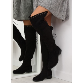 Schwarze Stiefel mit flachem Oberschenkel LS182 2