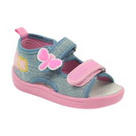 American Club Hausschuhe, Sandalen, Jeans American Butterflies blau rosa 1