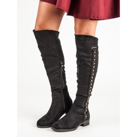 Super Me Wildlederstiefel mit flachen Absätzen schwarz 1