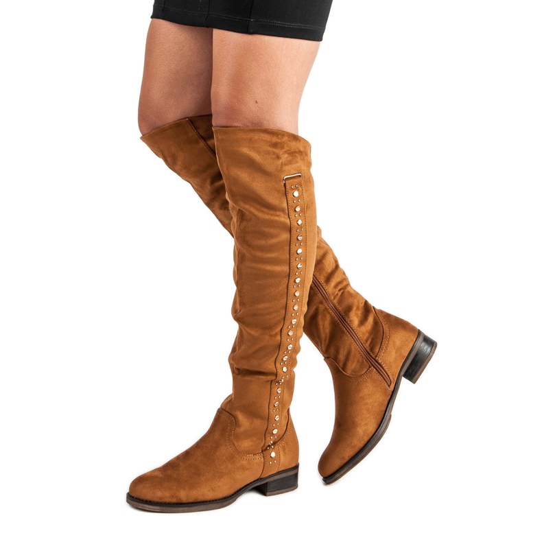 Super Me Wildlederstiefel mit flachen Absätzen braun 1