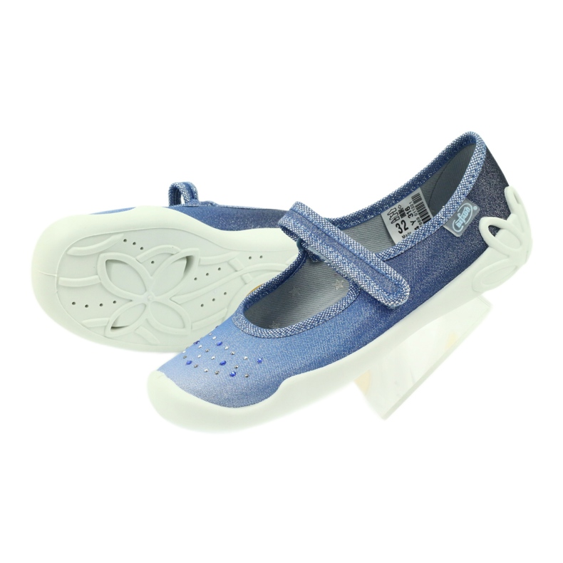 Mädchen Hausschuhe Pailletten Befado 114y316 blau grau navy blau 5