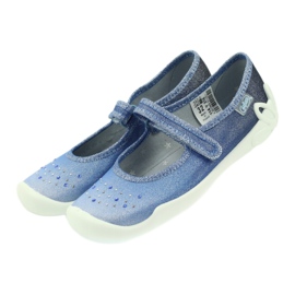 Mädchen Hausschuhe Pailletten Befado 114y316 blau grau marineblau 4