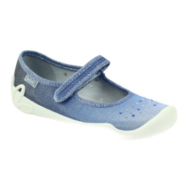 Mädchen Hausschuhe Pailletten Befado 114y316 blau grau marineblau 2