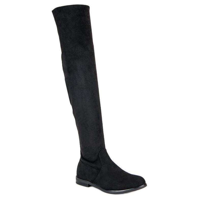 Super Me Schwarze Overknee-Stiefel aus Wildleder 1